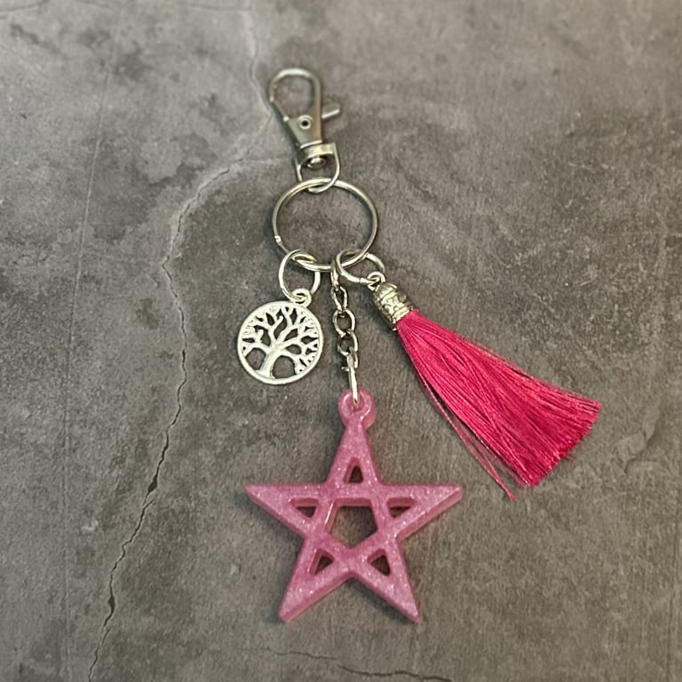 Resin 5 Pointed Star Pentagram Bag Charm or Keyring in Several Colours