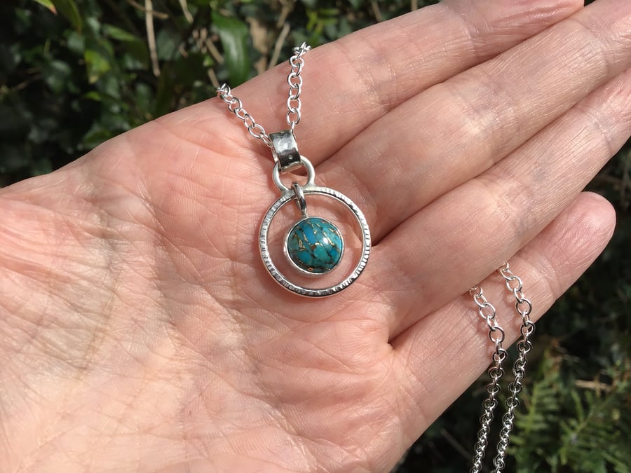 Turquoise with Copper Sterling and Fine silver 'Tick tock' pendant necklace
