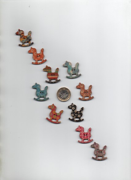 10 assorted colourful wooden ROCKING HORSE craft buttons CLEARANCE