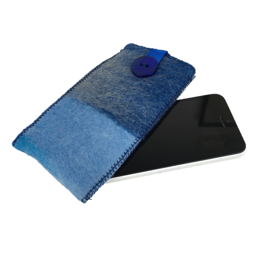 Felted sleeve for iPhone 5 in shade of blue