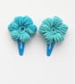 Pair of Turquoise Crochet Flower Hair Clips 