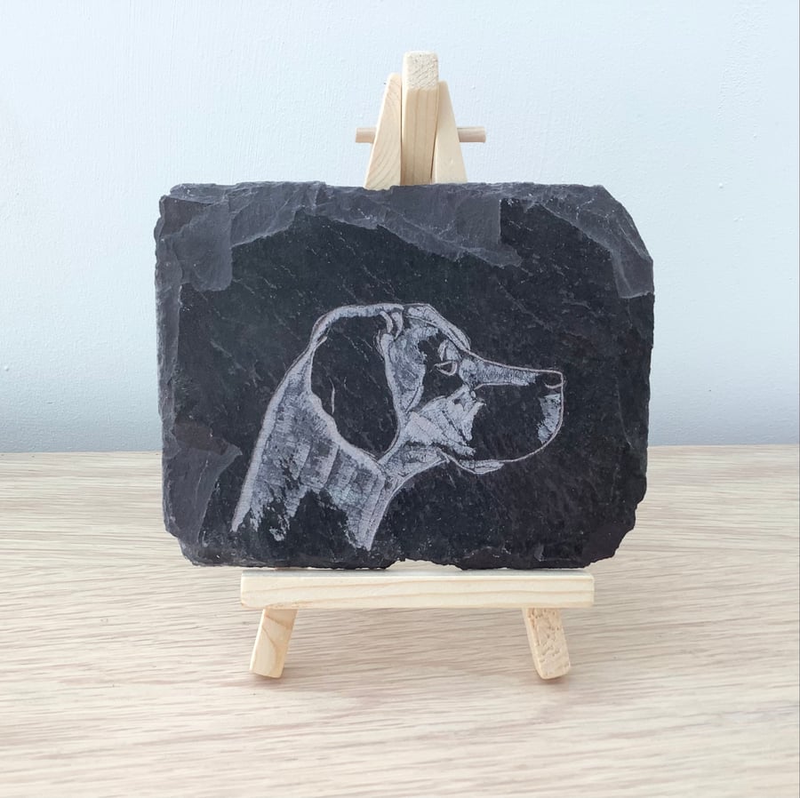 Pointer Dog Head Profile - original art picture hand carved on slate