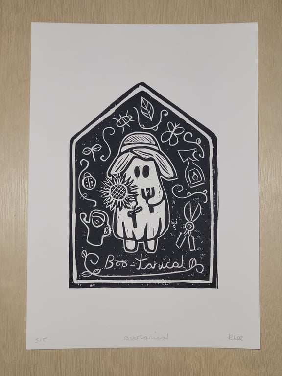 Boo-tanical Ghost A4 Lino Print 