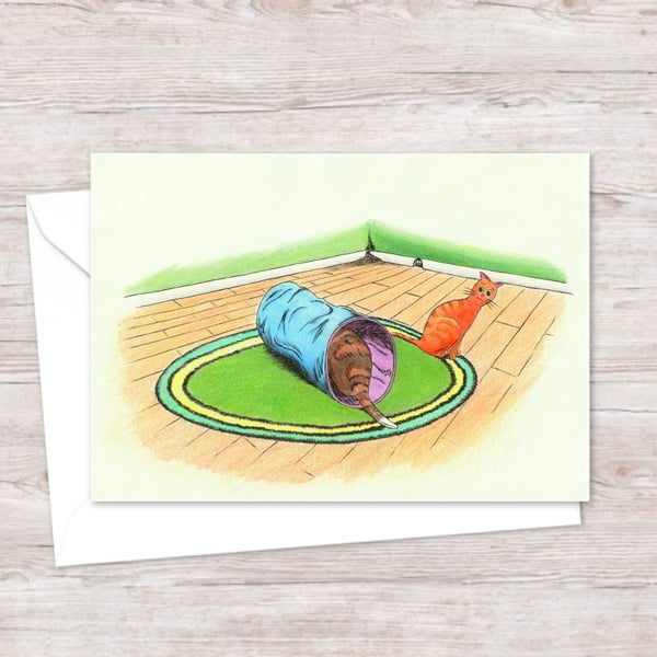 Playful Cats Greeting Card: Hand Drawn Cute Illustration for a Cat Lover (115)