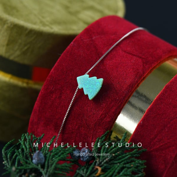 Green Opal Christmas Tree Opal Bracelet With 925 Sterling Silver Chain