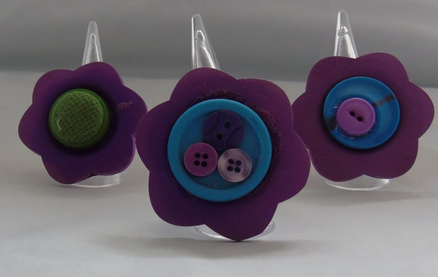 Purple Flower Button Ring