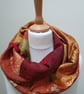 Sari silk double sided infinity scarf. Shades of burnt orange, dark red, green w - Image 3