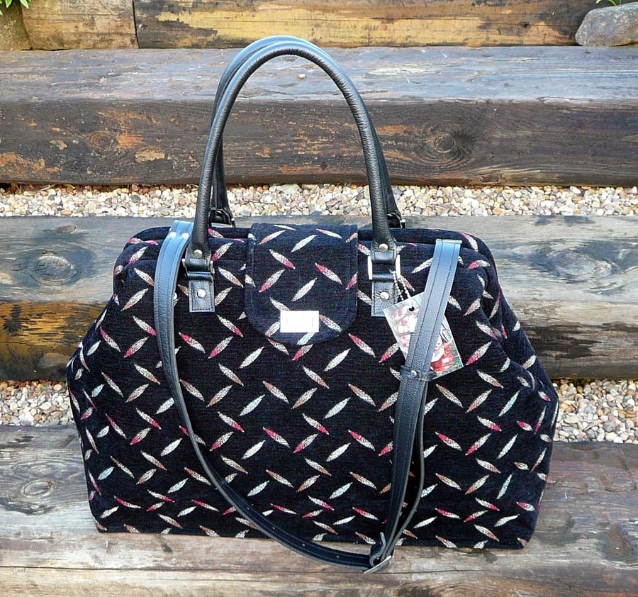 Carpet Bag Black Chenille Mary Poppins style weekend bag travel bag hand luggage