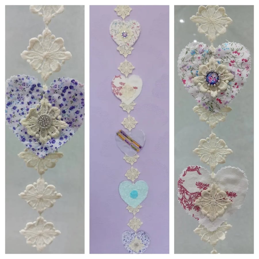 Boho Pastel Embellished Quilted Heart Wall Hanging Bunting Garland