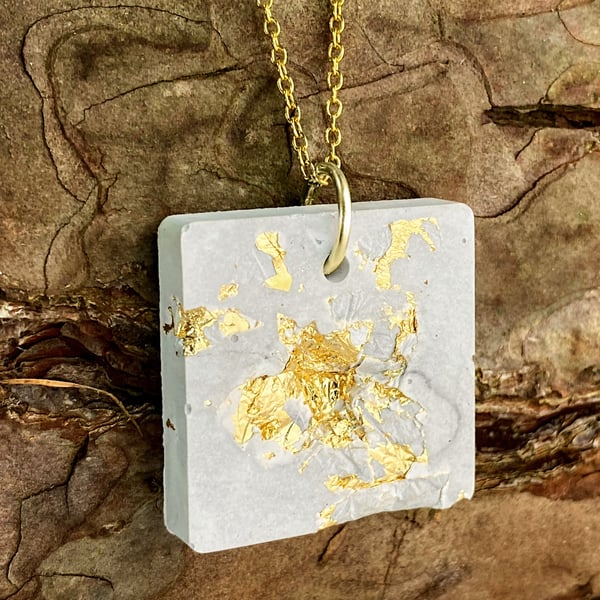 Handmade Geometric Necklace with Luxurious Gold Flake Resin Pendant