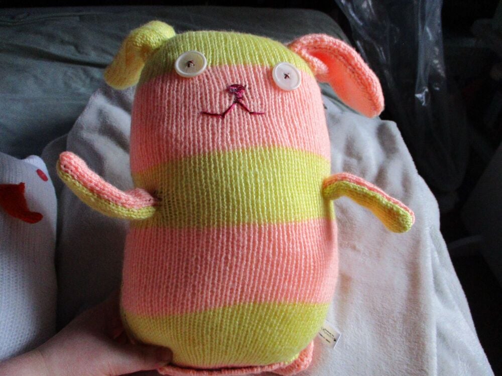 Peach and Yellow Banded Giant Dog with Creamy Eyes Knitted By KM