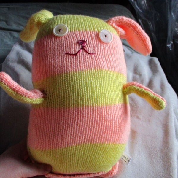 Peach and Yellow Banded Giant Dog with Creamy Eyes Knitted By KM