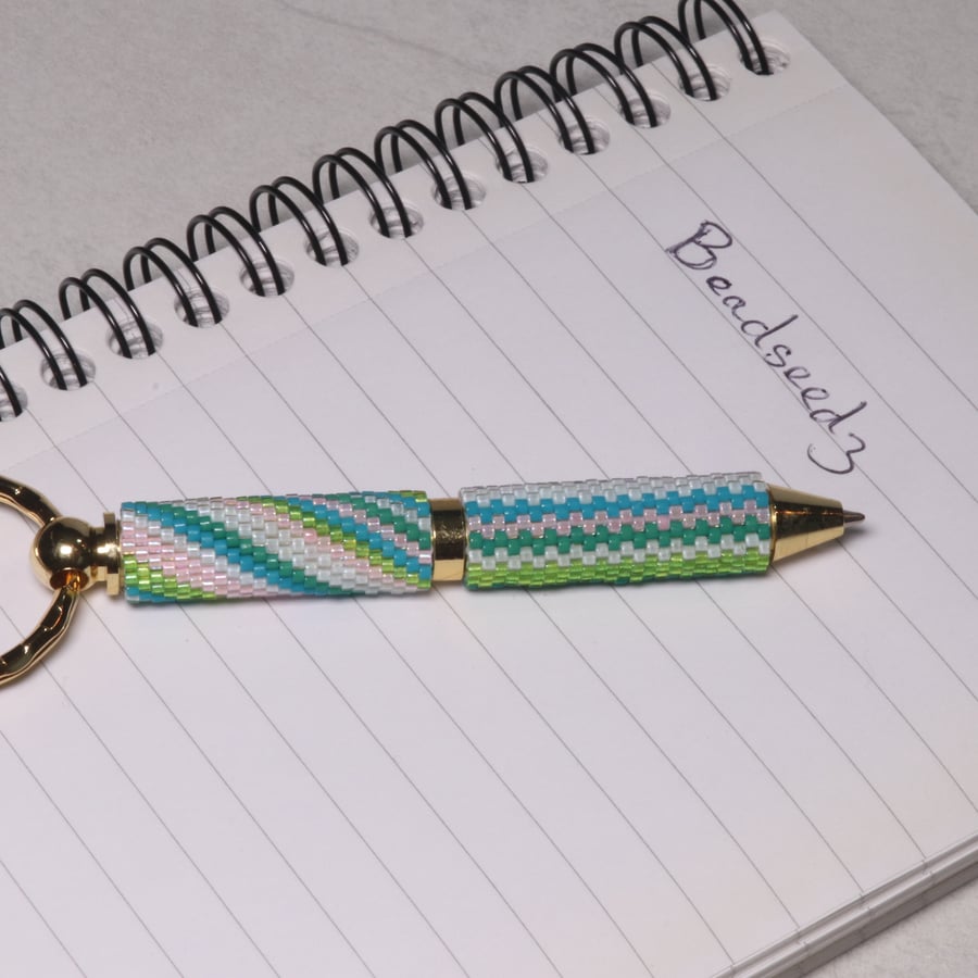 Beadwork Keyring and Mini-pen in Springtime Colours