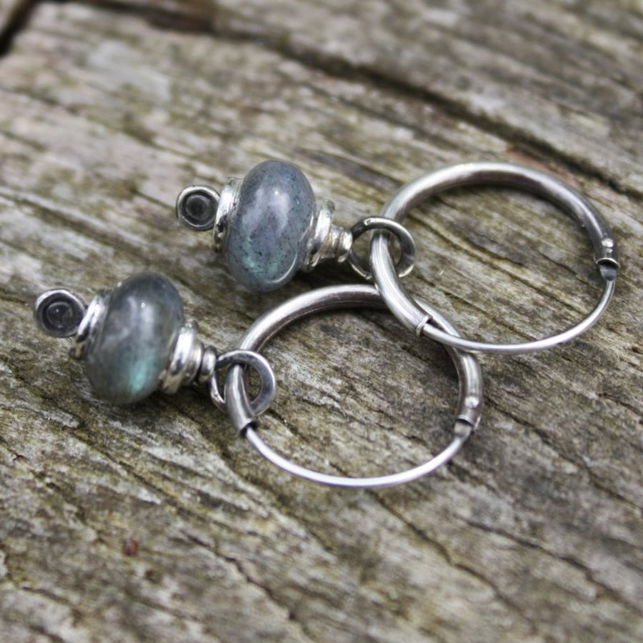 For Colleen Teal flash Labradorite and silver earrings