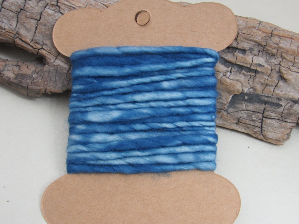 2.5m Hand Dyed Natural Indigo Dye Blue Handspun Corriedale Yarn