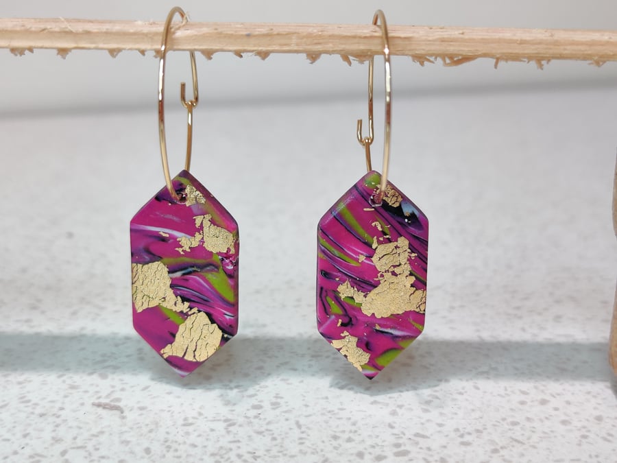 Purple Starry night hoop dangle earrings 