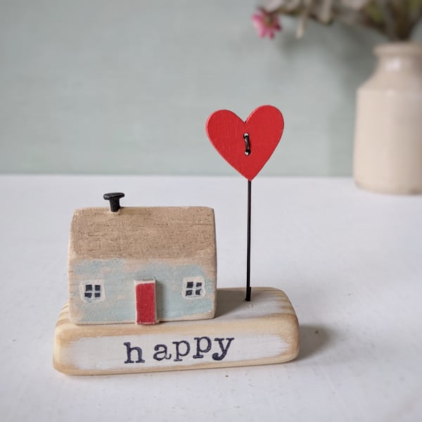 Little Wooden Handmade House and Base in a Bag - happy