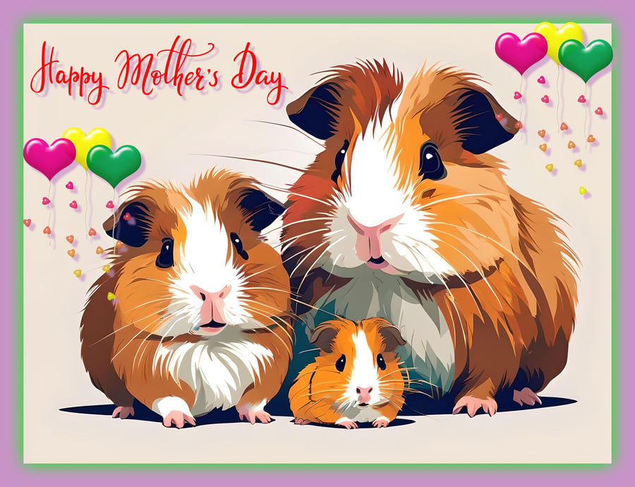 Happy Mother's Day Guinea Pig Card A5 Mum &... - Folksy