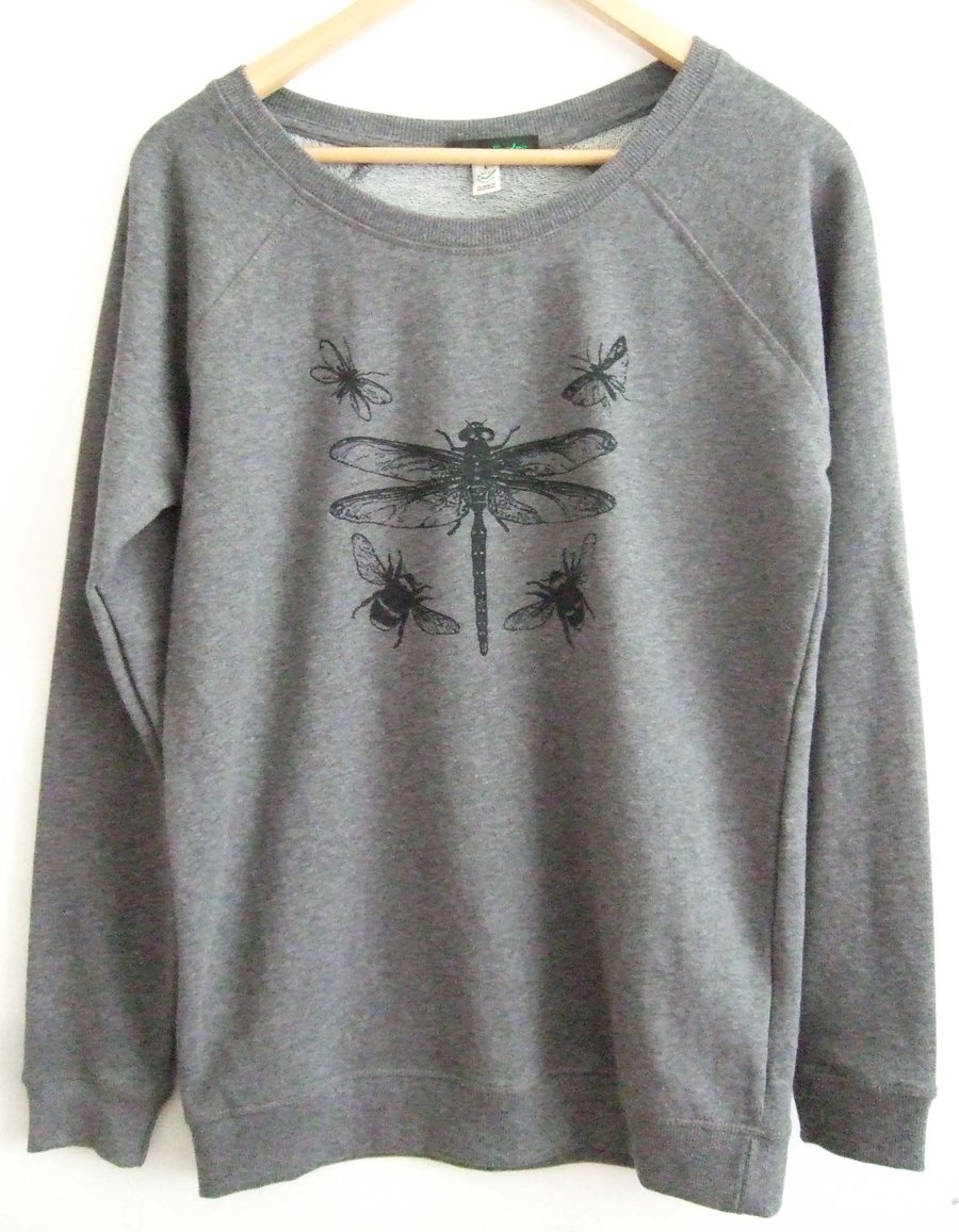 Dragonfly Womens dark grey printed organic cotton sweatshirt  