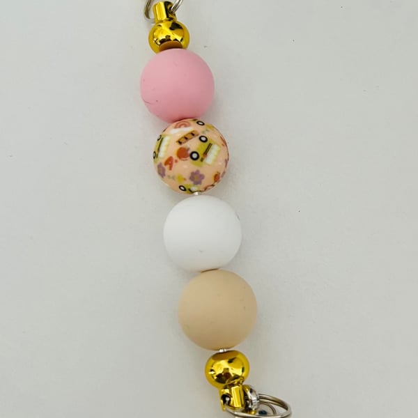 Gold tone Keyring or purse charm with pastel beads 