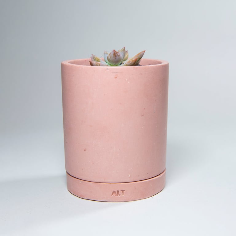 Plant Pot Jesmonite concrete Pink, Indoor Planter with Drainage holes & tray