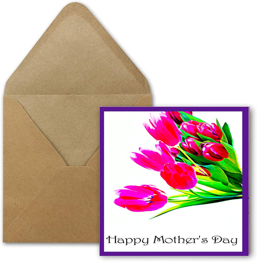 Bright Pink Tulips Mother's Day Card