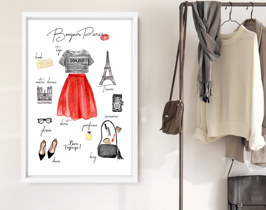 Fashion wall art print, Dressing room decor print, Paris Fashion illustration, G