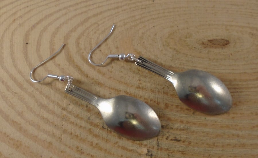 Upcycled Silver Plated Sugar Tong Spoon Earrings SPE052112