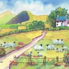 Visiters, At Hillside Cottage, Brecon, Original Watercolour in 14 x 11'' Mount