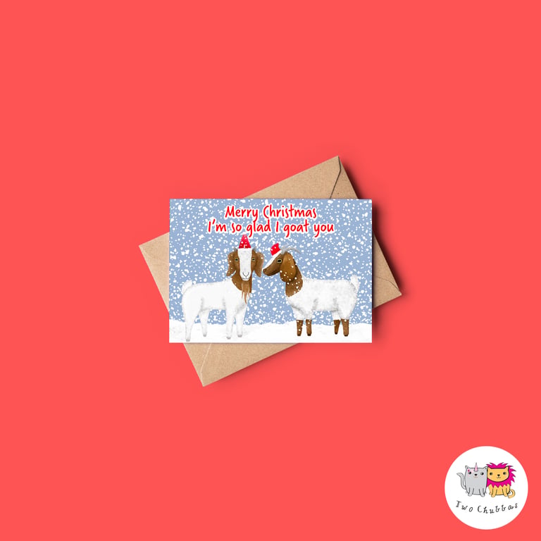 Goat Christmas Card, A6 Christmas Card, Cute Animal Christmas Card