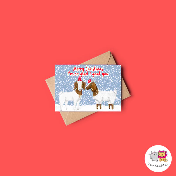 Goat Christmas Card, A6 Christmas Card, Cute Animal Christmas Card