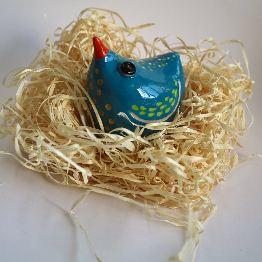 PERKY BIRD-POTTERY BIRD - DUCK EGG BLUE