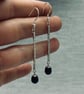 Petrol Blue Stripe Drop Earrings - Handmade, Sterling Silver - Image 2