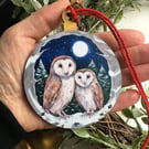 Winter Barn Owls - Hanging Decoration