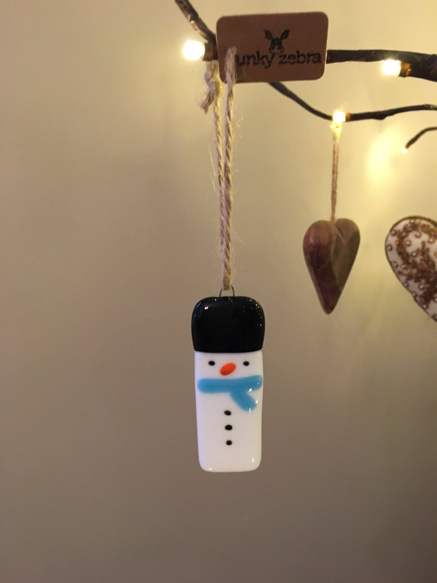 Fused Glass Snowman Christmas Tree Decoration