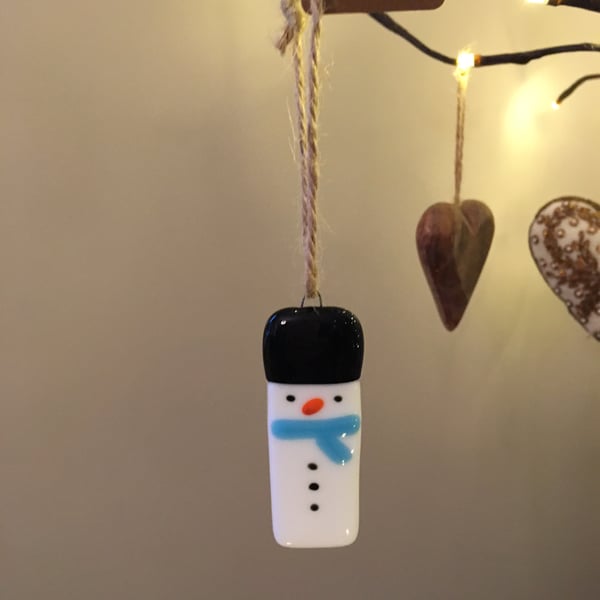 Fused Glass Snowman Christmas Tree Decoration