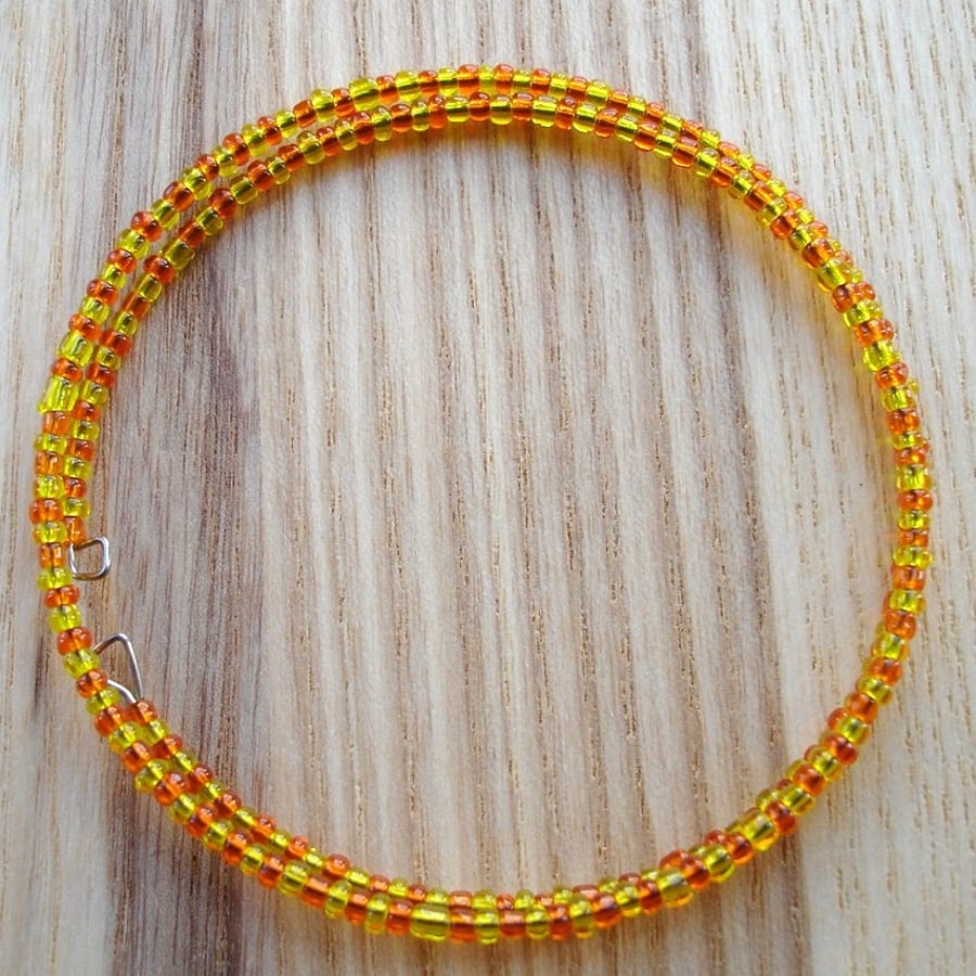 Orange and Yellow Glass Seed Bead Spiral Bracelet