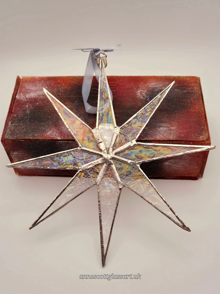 Handmade Stained Glass Eight-Pointed Star Christmas Suncatcher