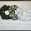 Christmas Forest Scrunchie Set – Handmade Luxury Hair Accessories in Green, Whit
