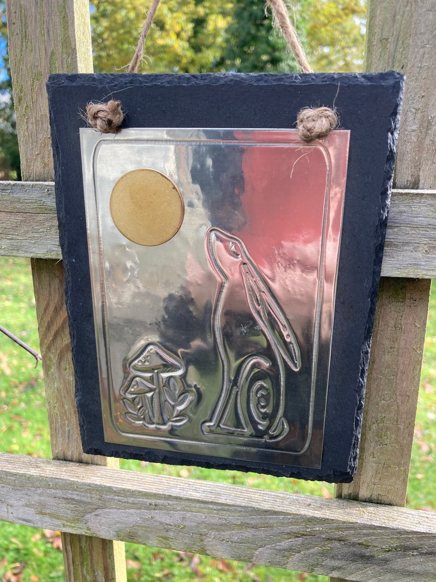 Moongazing Hare hanging on slate