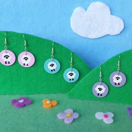 Hand painted wooden sheep earrings