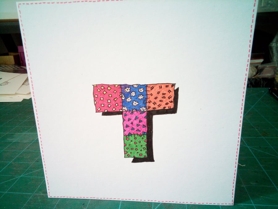 Letter T birthday card 