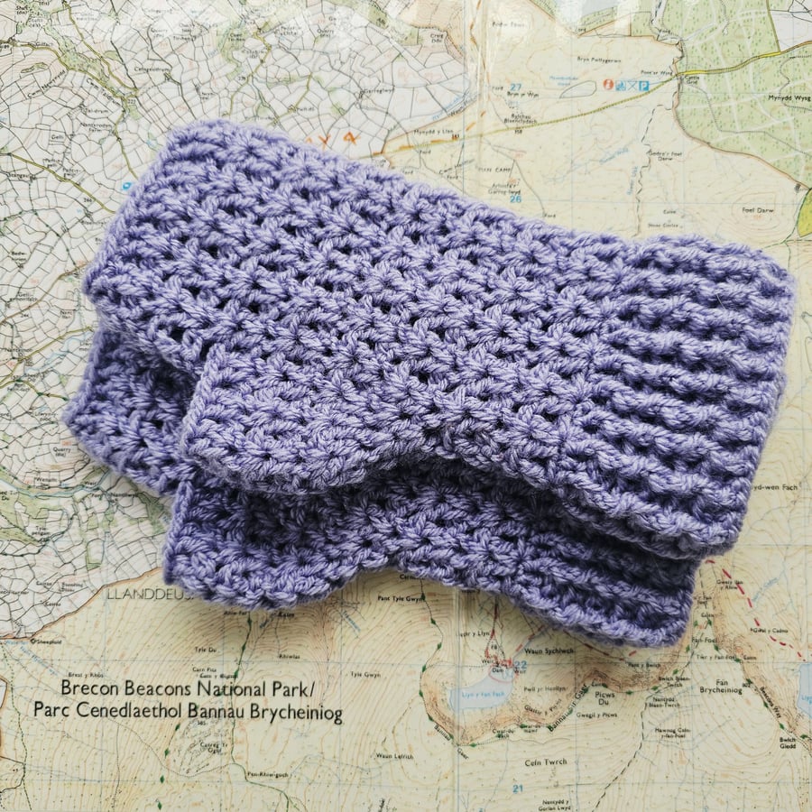 Lilac Purple Fingerless Mitts, Crochet Wrist Warmer Gloves
