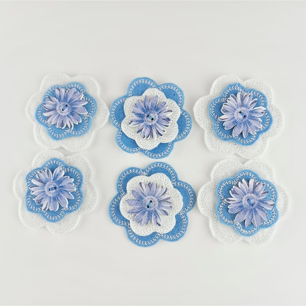 Felt flowers with wooden button in the middle - Card Embellishments