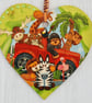 Decoupaged Wooden Hanging Heart 15cm (6") Toy Safari design - Image 4