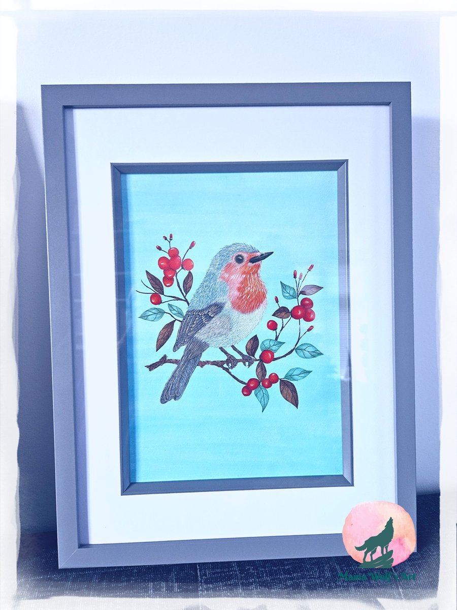 Robin painting in Chinoiserie Style 