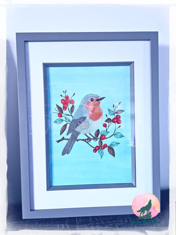 Robin painting in Chinoiserie Style 