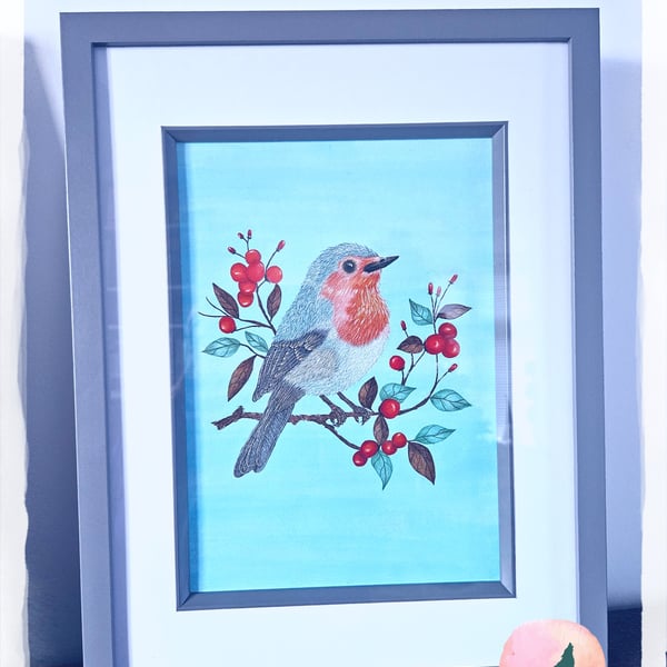 Robin painting in Chinoiserie Style 