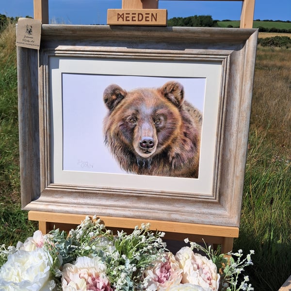 FRAMED AMERICAN BEAR DRAWING GILCEE PRINT LIMITED RUN 