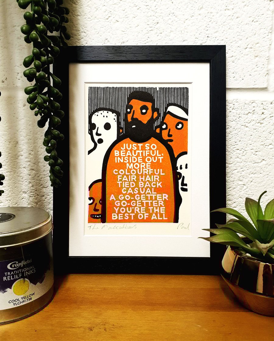 The Maccabees- Original Lino Print with Lyrics